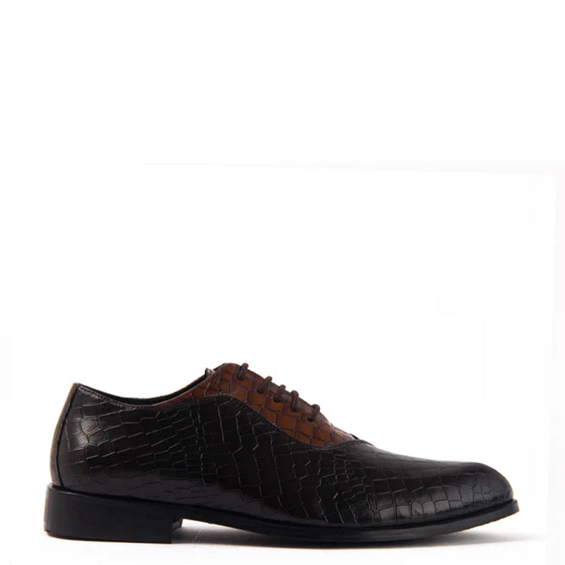 Classic Croco Pointed Toe Lace-Ups Oxford Shoe Tan and