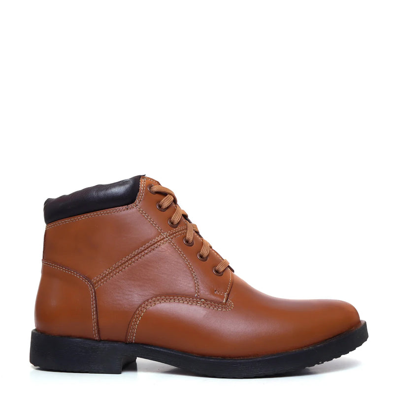 Leather Lace Up High Ankle Boot Black for Men