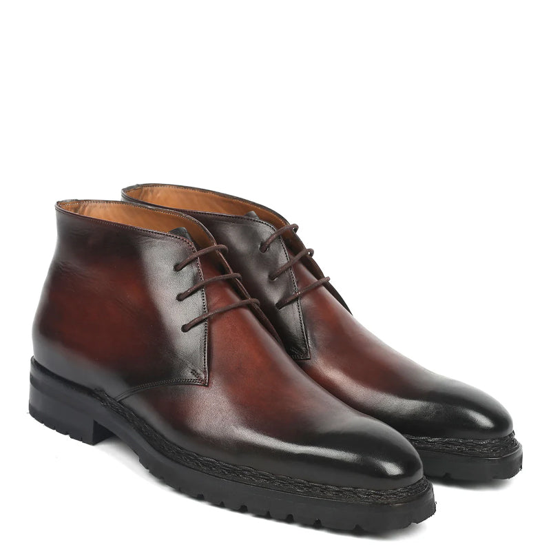Men Custom Handmade Leather Lace Up Chukkas Boots