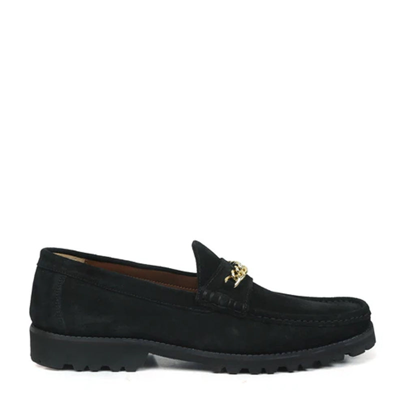 Suede Leather Loafers With Golden Blue Chain