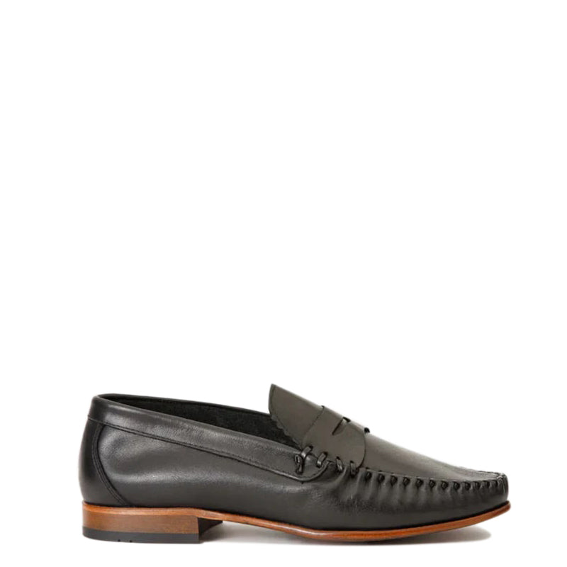 Black Leather Penny Loafer Men Shoe