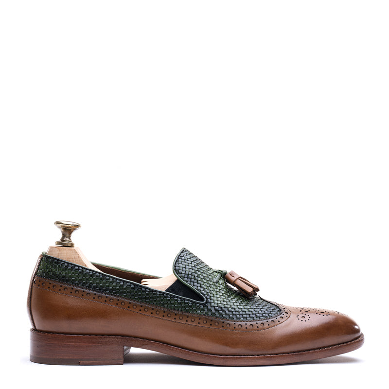 Tassels Hand Patina Wing Leather Loafer