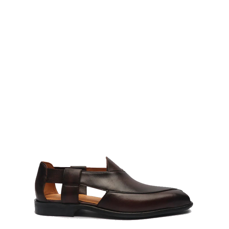 Classic Luxury Slip On Leather Peshawari Black Sandal
