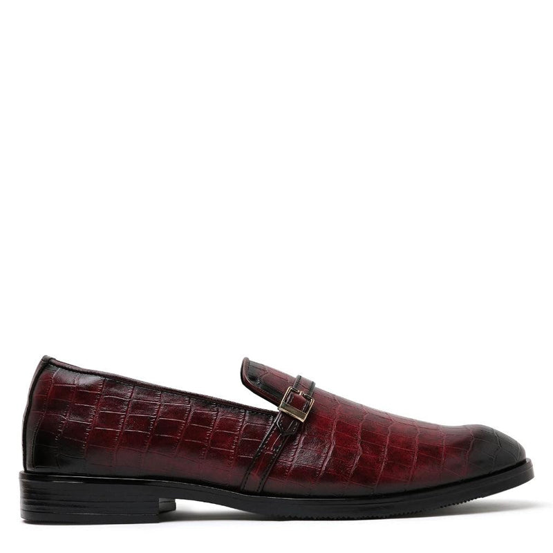 Croco Textured Leather Green Loafer With Side Buckle