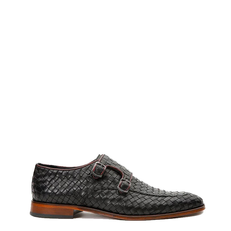 Black Woven Double Monk Strap Men s Shoes