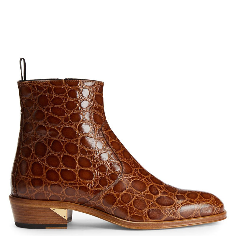 Croco Print Leather Chelsea High Ankle Black Boot
