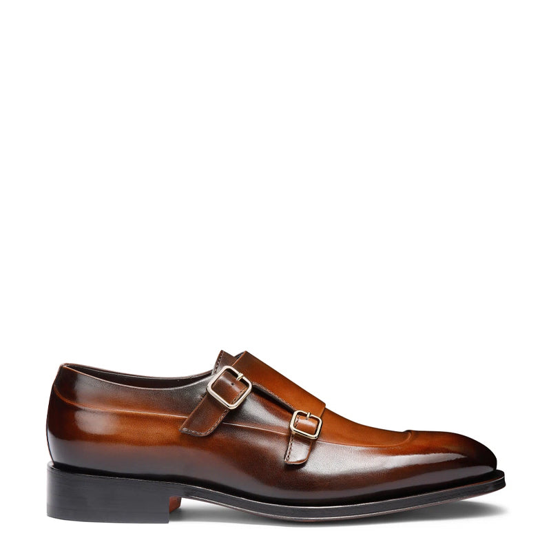 Men Cap Toe Double Strap Brown Monk Shoe