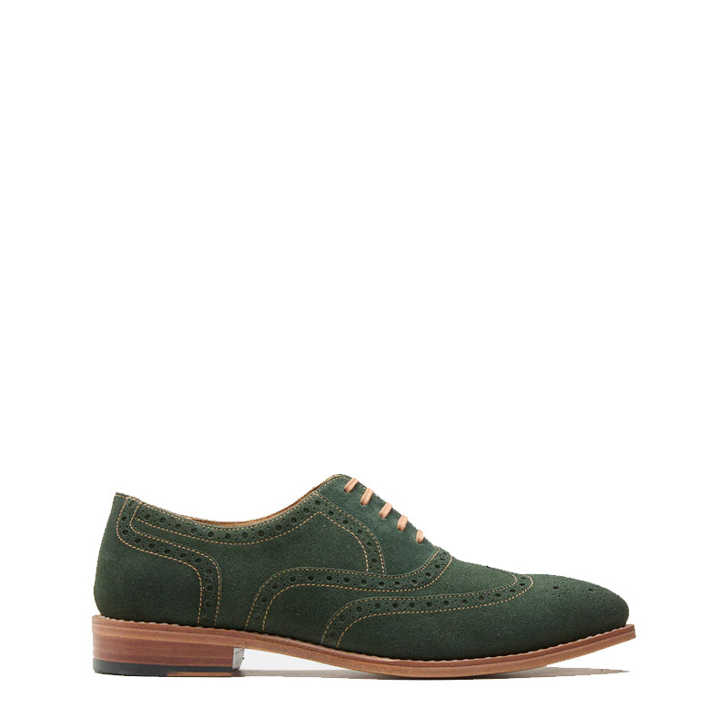 Classic Design Suede Wingtip Leather Oxford Shoe Olive