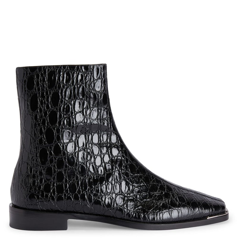 Croco Effect Mid-Top Leather Side Zipper Boot