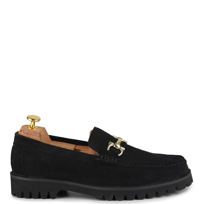 Suede Leather With Horse bit Buckled Black Loafer