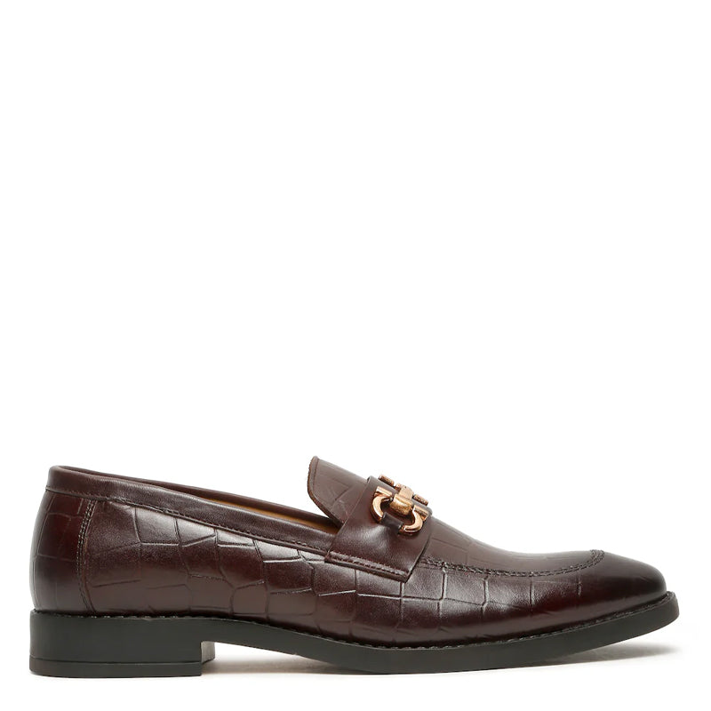 Men Solid Leather Horsebit Buckled Loafer