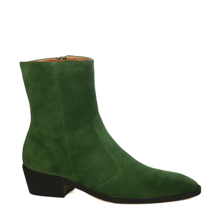 Luxury Cuban Heel High Ankle Suede Leather Zipper Boots