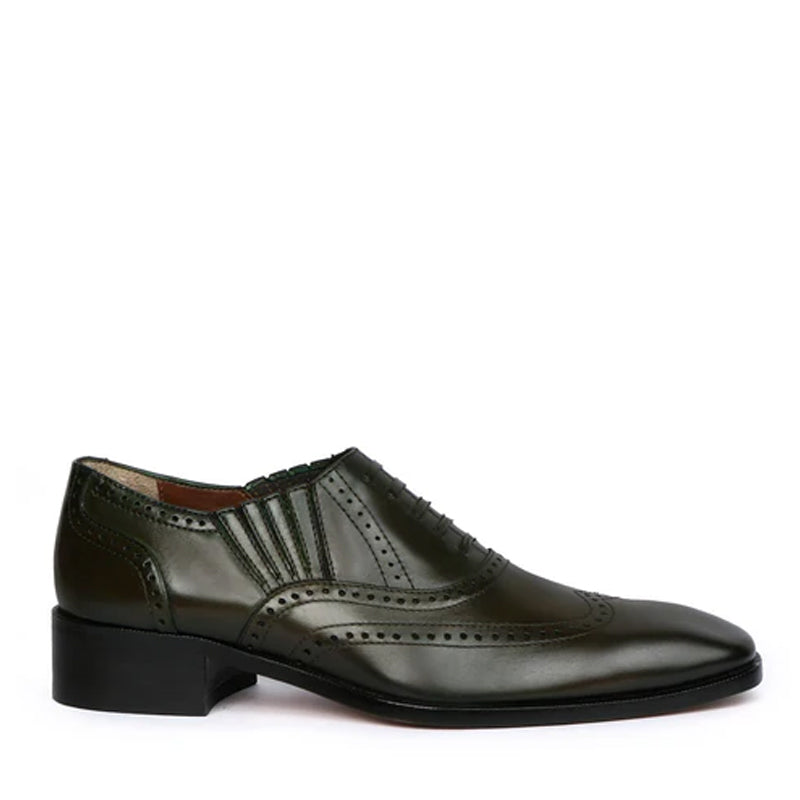 Leather Square Toe Lace-Up Oxford Olive Green Shoe