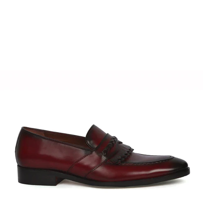 Patent Leather Slip-On Brown Loafer With Dual Fringes