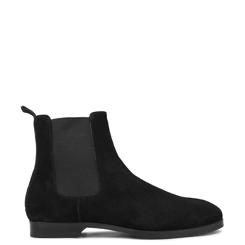 Suede Handmade High Top Leather Chelsea Black Boot