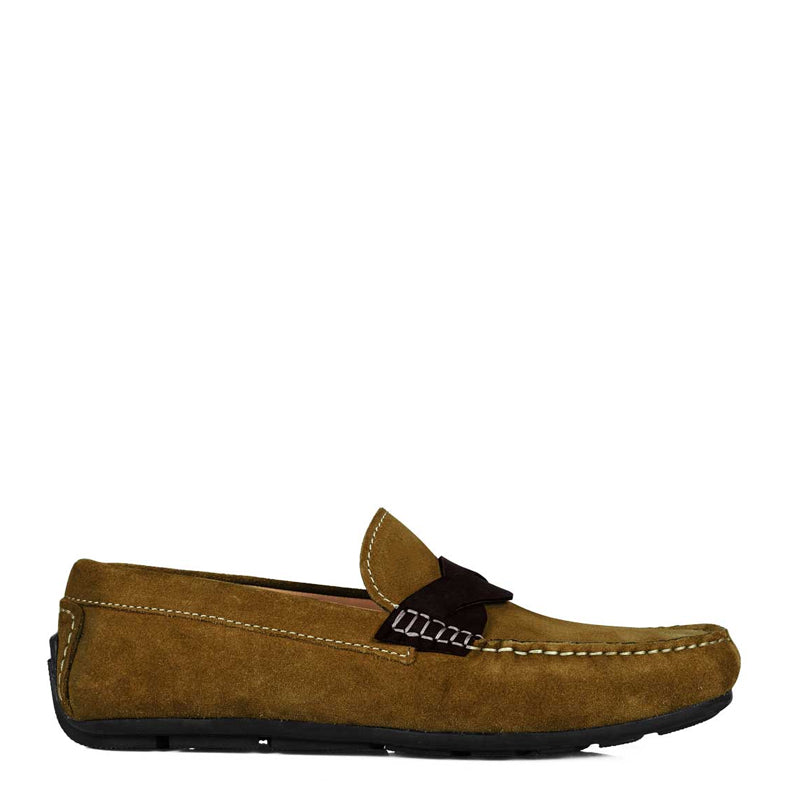 Penny Suede Cross Strap Leather Green Loafer