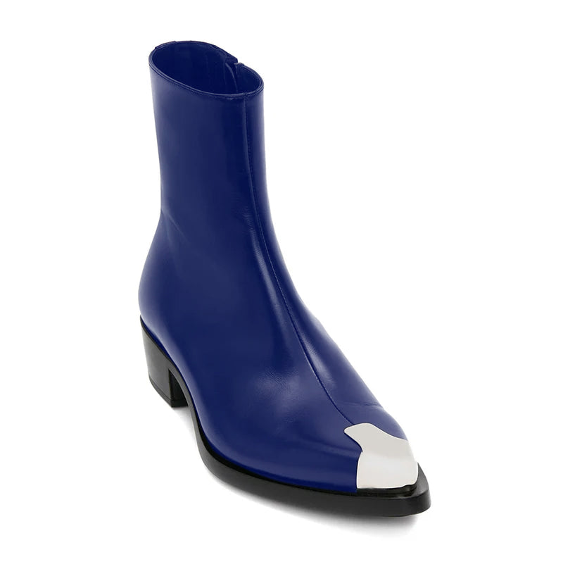 Punk Leather Boots Silver Toe