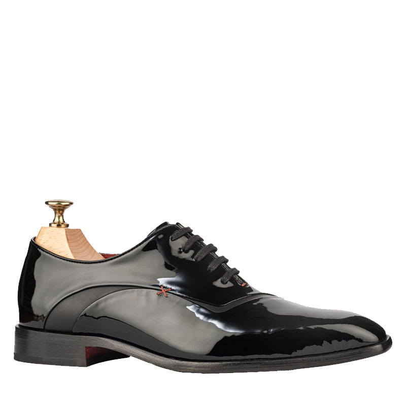 Meta Cut Shiny Leather Oxford Black Tan Shoe