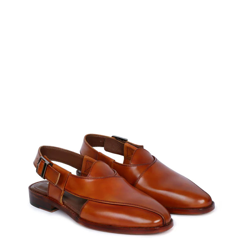 Cross Strap Slip-On Leather Peshawari Black Sandal