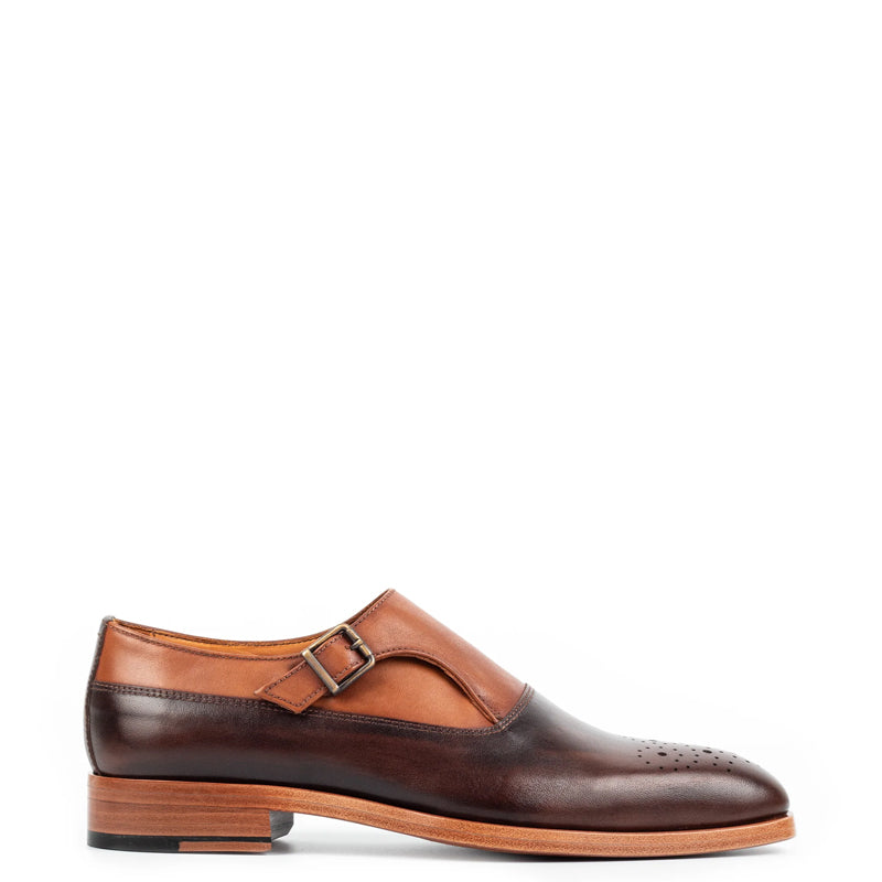 Men Handmade Leather Single Monk Straps Blue Shoe
