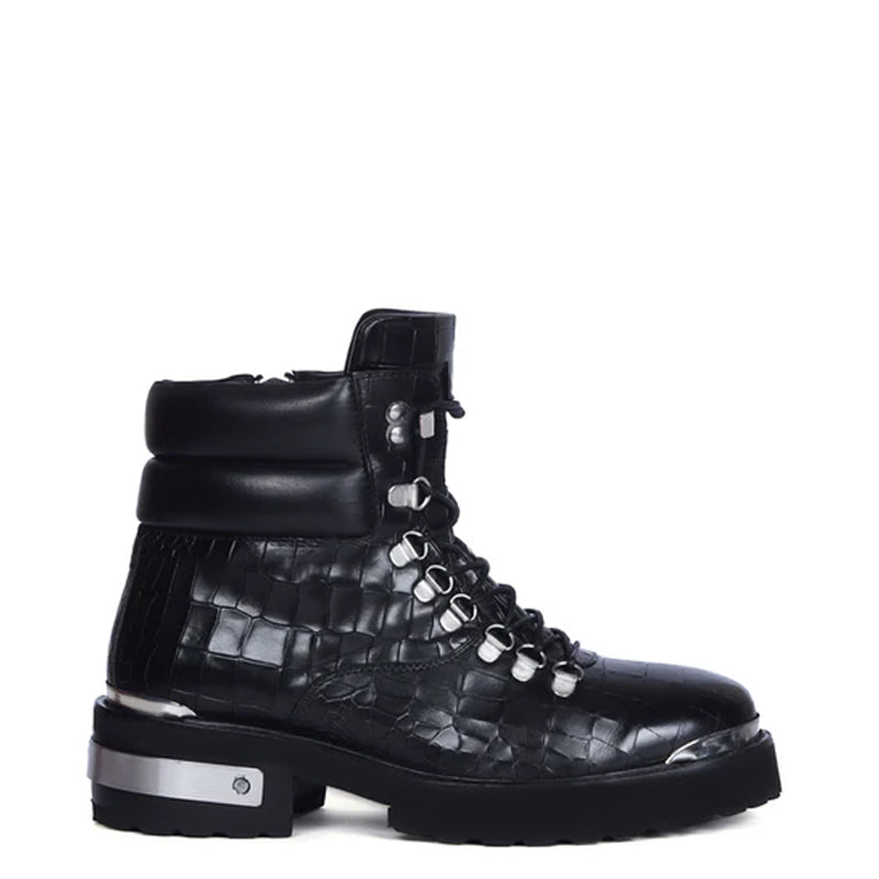Croco Deep Cut Leather Lace-UP Ankle Boot
