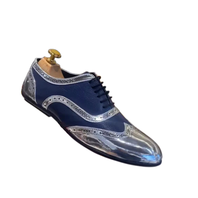 Patent Silver and Blue Moroccan Leather Oxfords Shoes