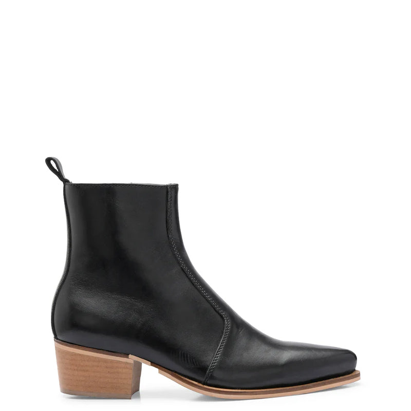 Polished Leather High Heel Side Zipper Boot Black