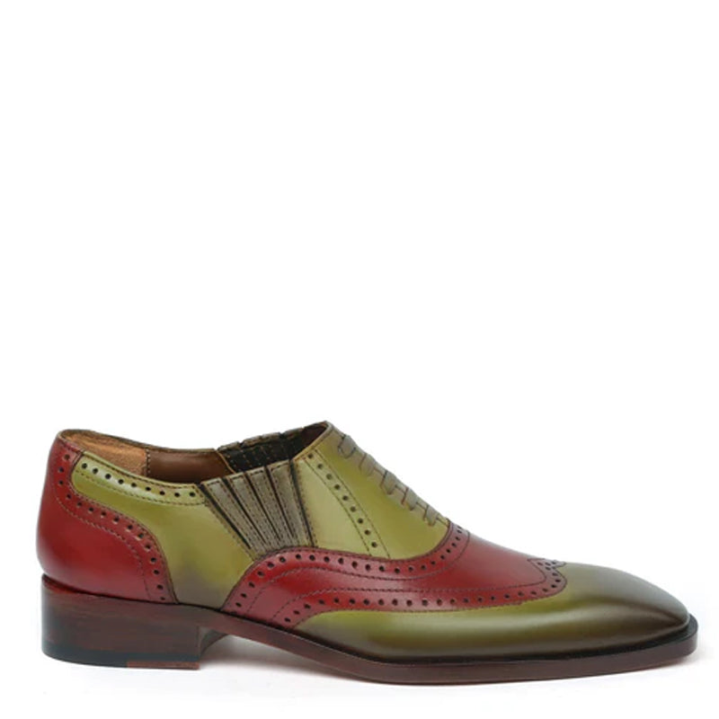 Leather Square Toe Lace-Up Oxford Olive Green Shoe