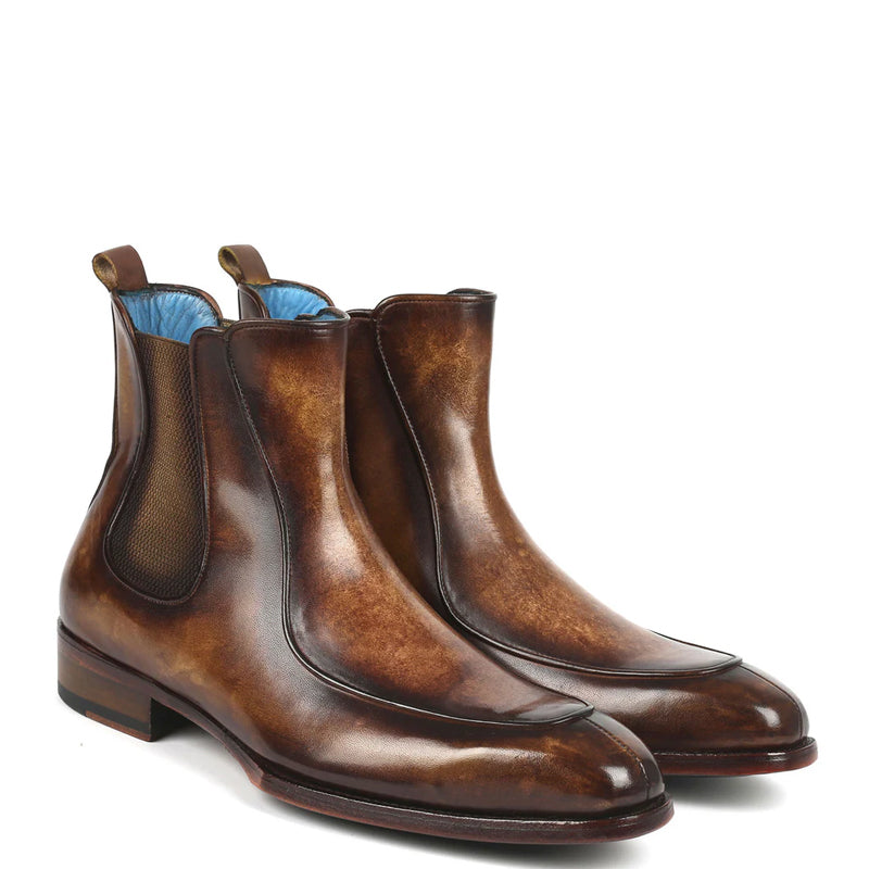 Luxury Pure Leather Handpainted Chelsea Tan Brown Boot