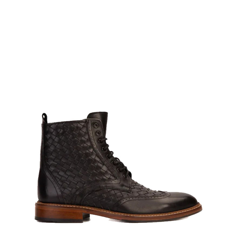 Wine Leather Wingtip Brogue Lace Up Men Boot with Zipper