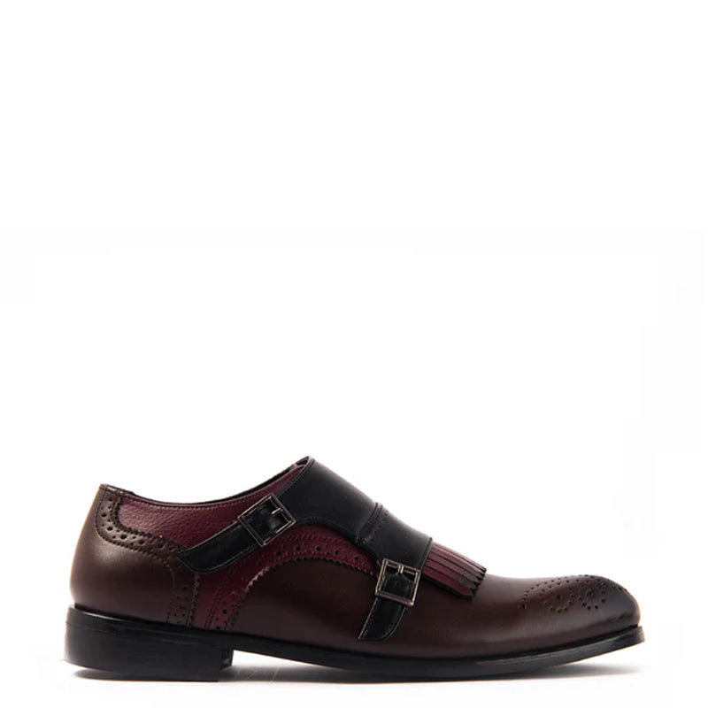 Classic Double Monk Strap Brown Black Burgundy Shoe With Fringe