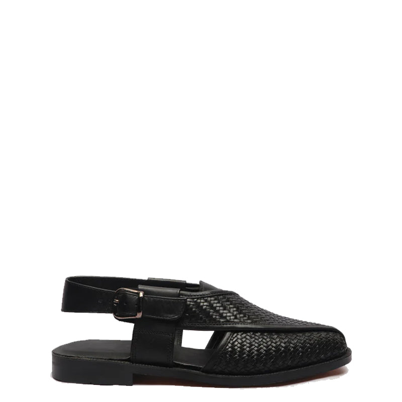 Woven Back Strap Leather Peshawari Tan Sandal
