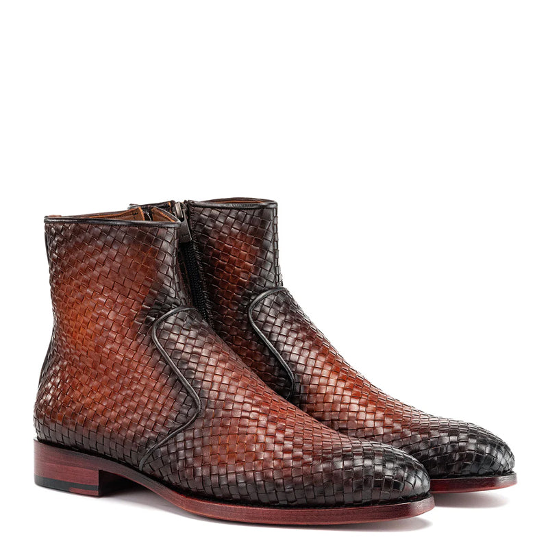Luxury Stylish Woven Leather Side Zipper Boot