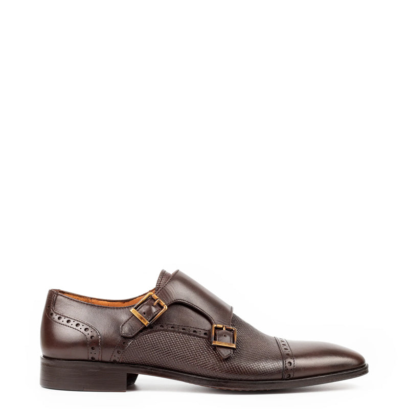 Handmade Polished Shiny Leather Stylish Double Monk Shoe Brown