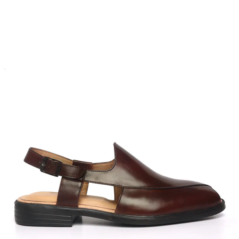 Cross Design Leather Comfort Peshawari Brown Sandal