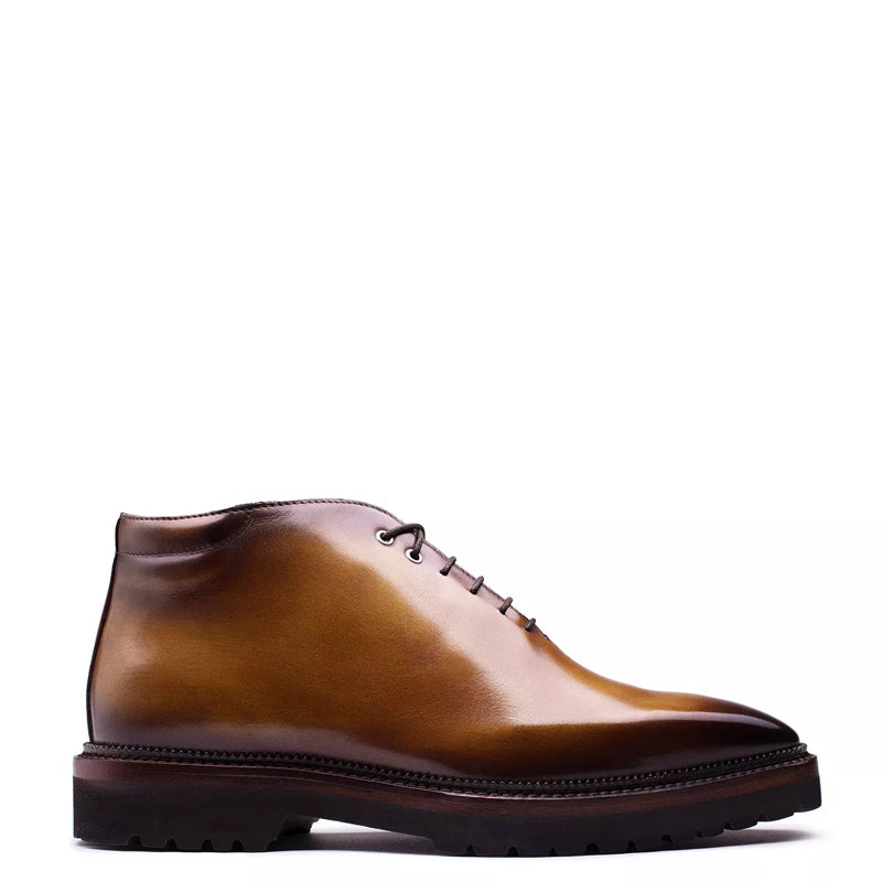 Patina Burgundy Wholecut Shiny Leather Derby Ankle Boots