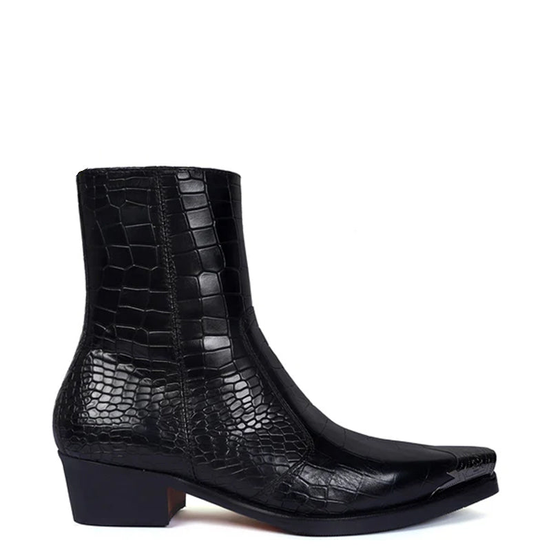 Luxury Premium Croco Print Leather Side-Zipper Boot
