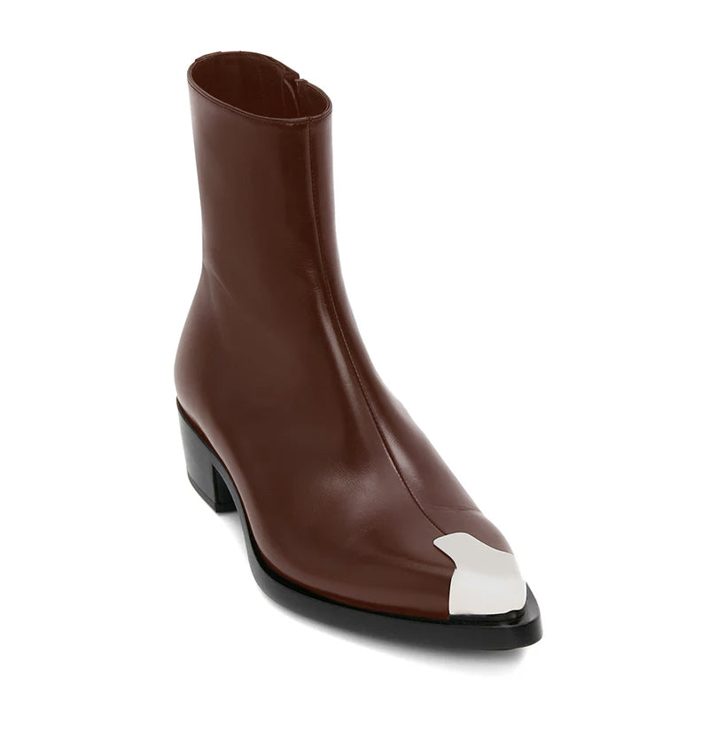 Punk Leather Boots Silver Toe