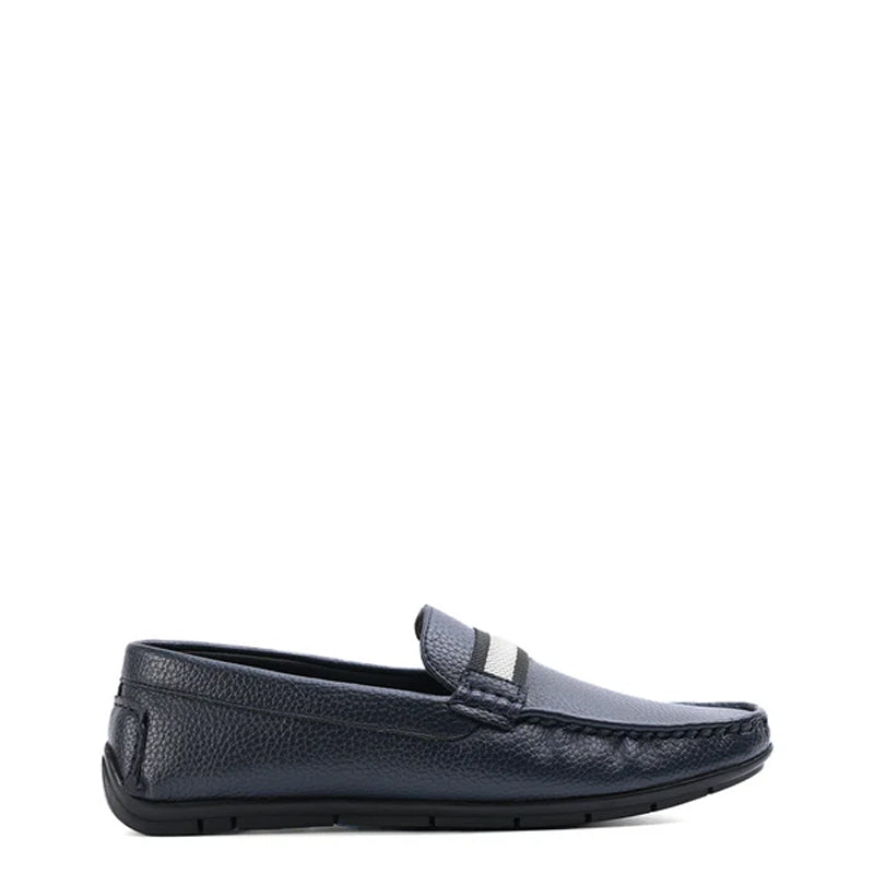 Classic Textured Leather Driving Black Loafer