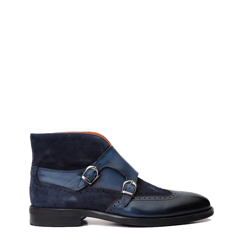 Dark Brown Suede Leather Double Strap Monk Brogue Men Boot