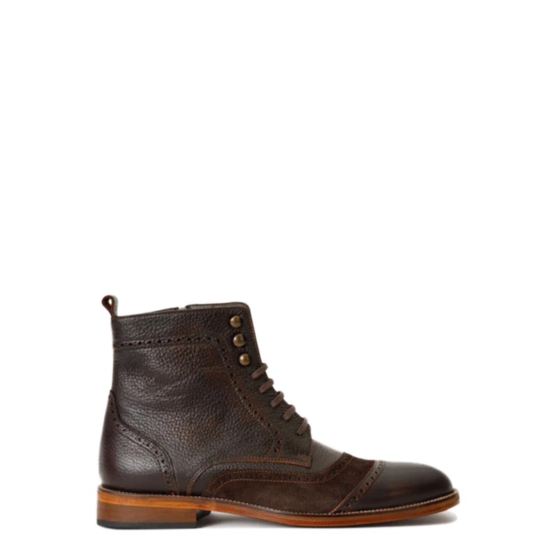 Black Leather and Suede Brogue Lace Up Men Boot