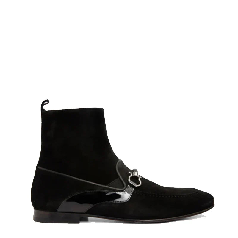 Black Suede Zip Up Dress Men Boot