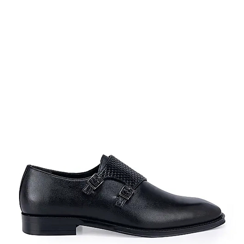 Polished Shiny Leather Textured Double Monk Shoe
