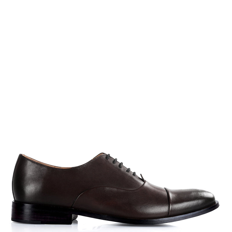 Men Captoe Polished Leather Plain Oxford Shoe Blue