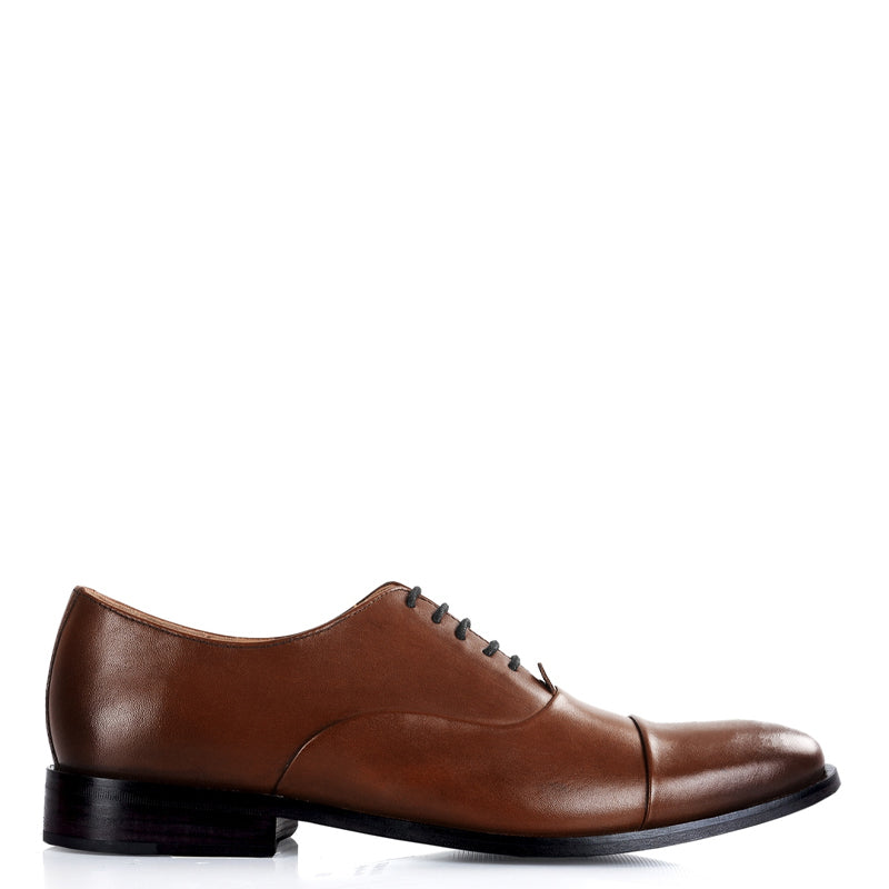 Men Captoe Polished Leather Plain Oxford Shoe Black
