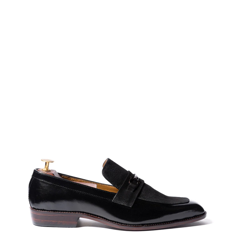 Men Suede Upper Horsebit Buckled Leather Loafer Black