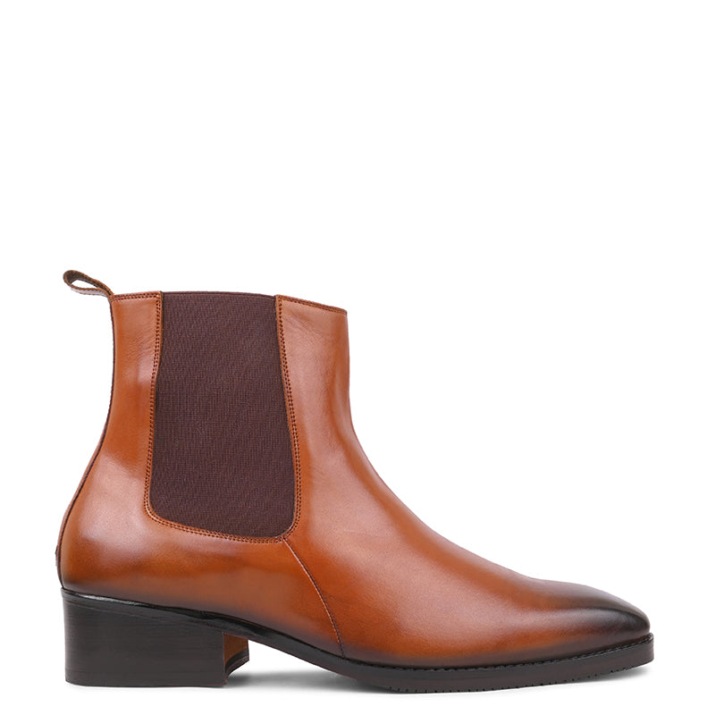 Men Solid High Top Leather Chelsea Tan Boot