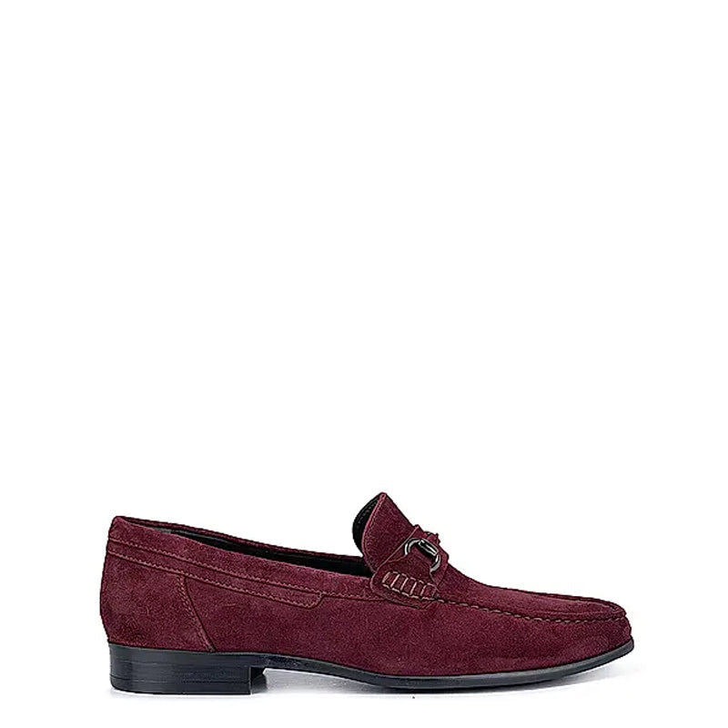 Suede Leather Formal Horsebit Buckled Loafer Burgundy
