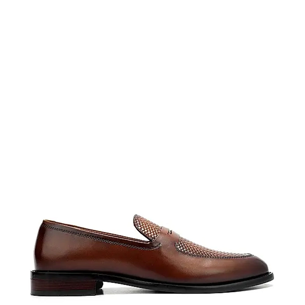 Men Textured Leather Stylish Penny Black Loafer