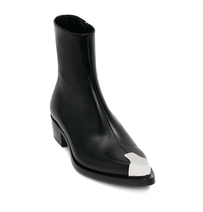 Punk Leather Boots Silver Toe